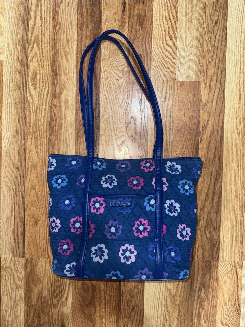 Vera Bradley Navy Quilted Floral Tote with Pink & Purple Accents